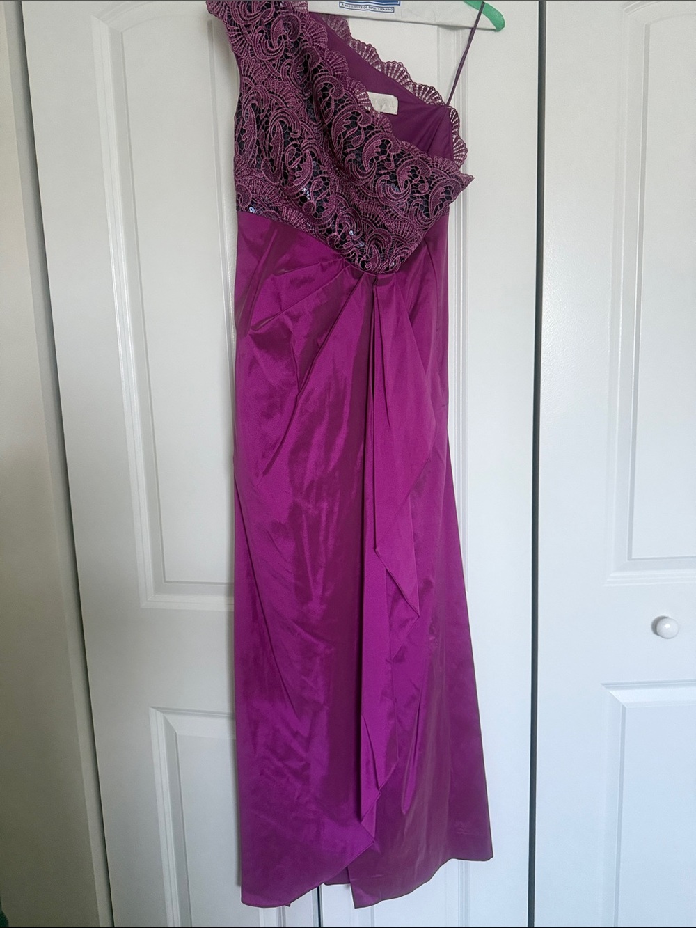 Mikael Aghal One-Shoulder Fuchsia Evening Gown